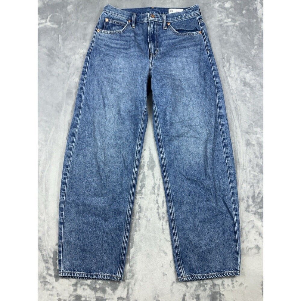 Gap Barrel Jeans High Rise Denim Womens Size 28 6 Medium Wash Denim 100% Cotton
